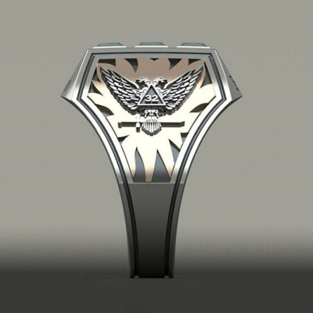 Men Two-Tone 925 Silver Aquamarine Ring - Picture 3 of 4